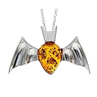 Genuine Baltic Amber & Sterling Silver Bat Pendant without Chain - 692