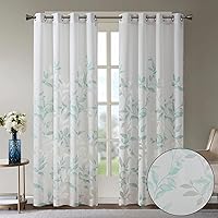 2 Panel Semi Sheer Curtain for Living Room Window, Lightweight Burnout Botanical Print Bedroom Curtains, Grommet Top Window Shades for Home, Machine Washable, Cecily, 2-PK 50x84, Aqua
