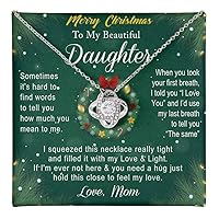 To My Beautiful Daughter Necklace From Mom, Merry Christmas to Daughter Love Knot Necklace, Jewelry Gift For Girls, Her, Christmas Pendant For Daughter Gifts On Birthday Anniversary