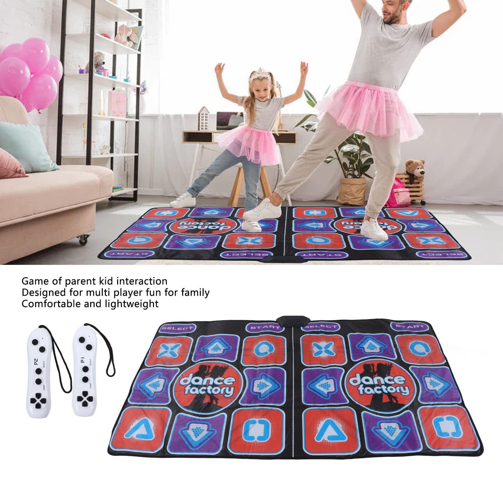 plplaaoo Dance Mat, Dance Mat for Kids and Adults,Musical Electronic Dance Mat,Music Dance Pad Double Player Exercise Foldable Early Education Electronic Dance Mat for Living Room with AV Cable, d
