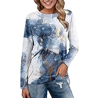 XJYIOEWT T Shirts for Women Graphic Tee Vintage Women Daily Tops Long Sleeve Comfortable Gradient Print Blouse Tops Cas