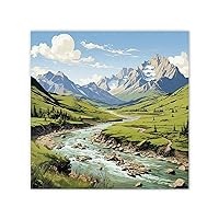 Denali National Park And Preserve Wooden Framed Canvas Wall Art Forest Mountains Painting Artwork Decorative Wall Art Canvas Wall Art Décor Housewarming Gift for Apartment Bathroom Entryway 12x12 Inch