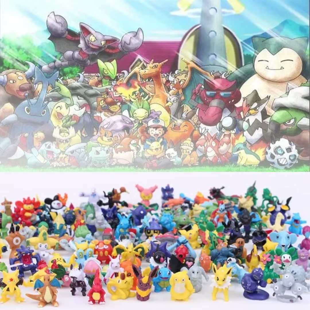 48 Pieces Mini Poke playset Action Figure Pokemon Monster Figures Battle Figures with a Strong Box for Theme Party Favor (B)