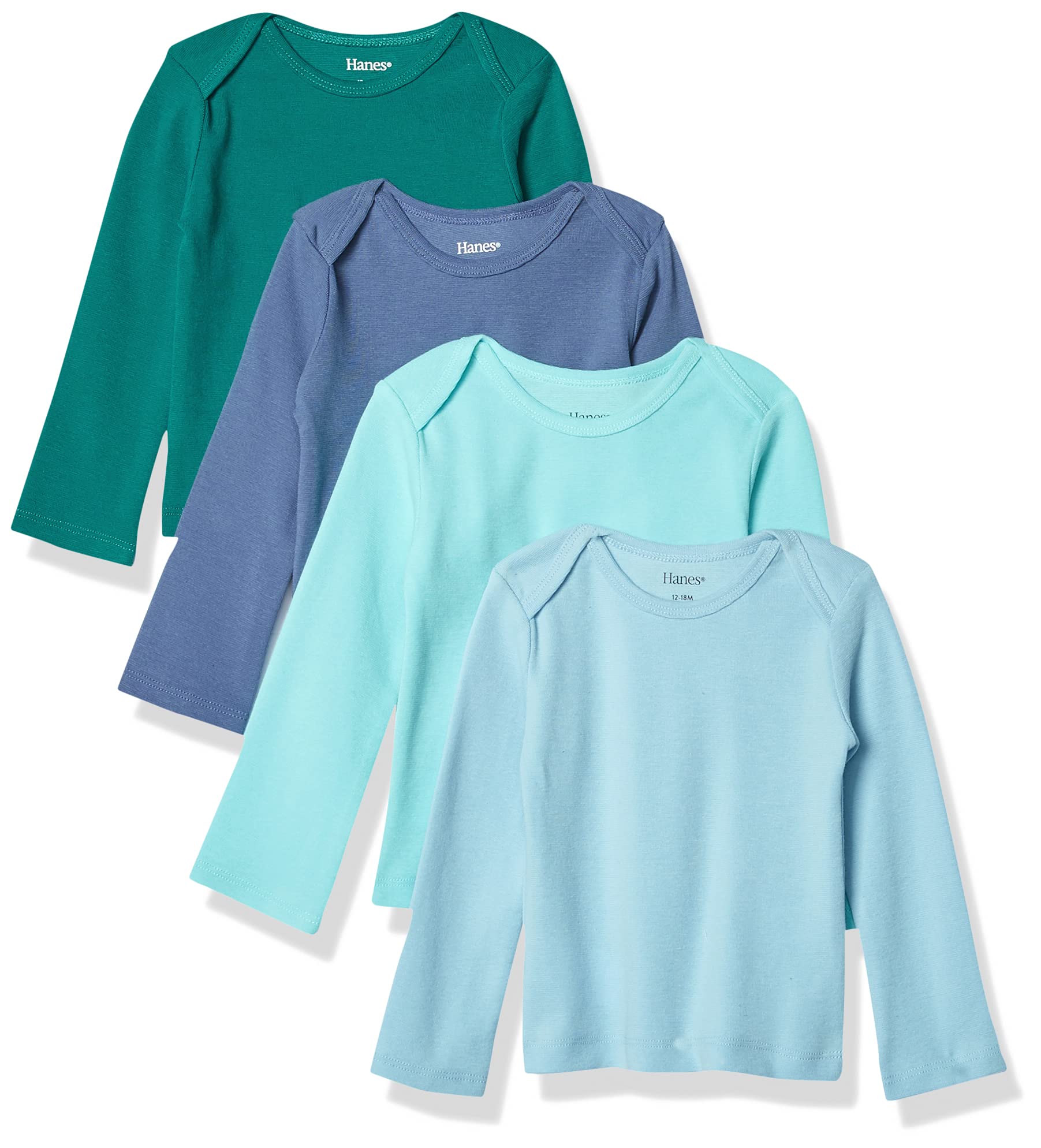 Hanes Girls Baby Long-Sleeve Undershirt, Flexy Soft Knit Expandable Shoulder Pullover for Babies & Toddlers, 4-Pack