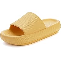 BRONAX Womens House Slippers for Women Extra Thick Bath Bathroom Home Open Toe Pillow Cushion Slides Thick Sole Platform House Sandals for Ladies Yellow