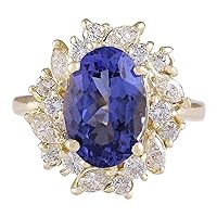 6.58 Carat Natural Blue Tanzanite and Diamond (F-G Color, VS1-VS2 Clarity) 14K Yellow Gold Luxury Cocktail Ring for Women Exclusively Handcrafted in USA
