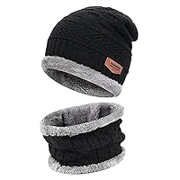 Toddler Kids Boys Girls Winter Warm Knit Beanie Hat Cap and Neck Scarf Set with Fleece Lined for 3-8 Year Old Baby Gifts