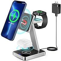 Aluminum Alloy 3 in 1 Magnetic Wireless Charger,15W Fast Wireless Charging Station Compatible with MagSafe Charger Stand iPhone 15 14 13 12 Pro/Pro Max/Mini/Plus,Apple Watch Ultra/S9/8/7/SE/6,Airpods