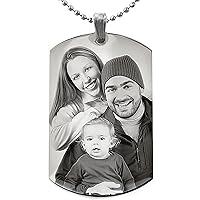Personalized Custom Photo Text Engraving Dog tags Stainless Steel Necklace Memorial Necklace