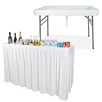 7Penn Outdoor Bar Cooler Table with Skirt - 4ft Folding White Patio Table Ice Trough for Deck, Porch, Backyard - Party Cooler Beverage Table with Drain Portable Bartender Table for Beer, Wine, Buffet