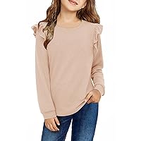 Shirts for Girls Long Sleeve Casual Loose Fit Tunic Tops Solid Blouses