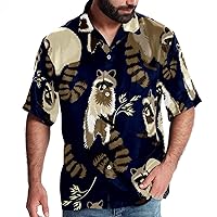 Forest Animal Fluffy Raccoon Men Casual Button Down Shirts Short Sleeve