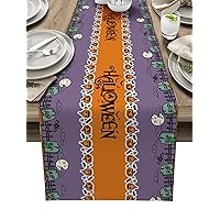 Orange Halloween Table Runner 90 Inches Long for Dining Table Decor, Cotton Linen Farmhouse Table Runner Washable Dresser Scarf for Kitchen Coffee Table Party Holiday Tombstone Pumpkin Purple Backdrop