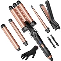 5-in-1 Curling Iron Set with 3 Barrels, Flat Iron, and Crimper - Ceramic, Fast Heat, 2 Temps, Glove & Clip
