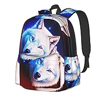 Starry Wolf Backpack Print Shoulder Canvas Bag Travel Large Capacity Casual Daypack With Side Pockets