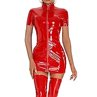Womens Faux Leather Long Sleeve Tight Pencil Dress Vinyl Party Night Club Dresses