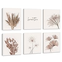 HPNIUB Nature Wall Decor, Botanical Wall Art Print Set Of 6 Piece (8x10inch,Framed), Reed Dandelion Dried Flower Plant Canvas Poster Gift, Breath Quote Painting For Living Room or Yoga Room Decor