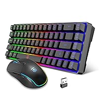 Snpurdiri 60% Wireless Gaming Keyboard and Mouse Combo,LED Backlit Rechargeable 2000mAh Battery,Small Membrane But Mechanical Keyboard + 6D 3200DPI Mice for Gaming,Business Office