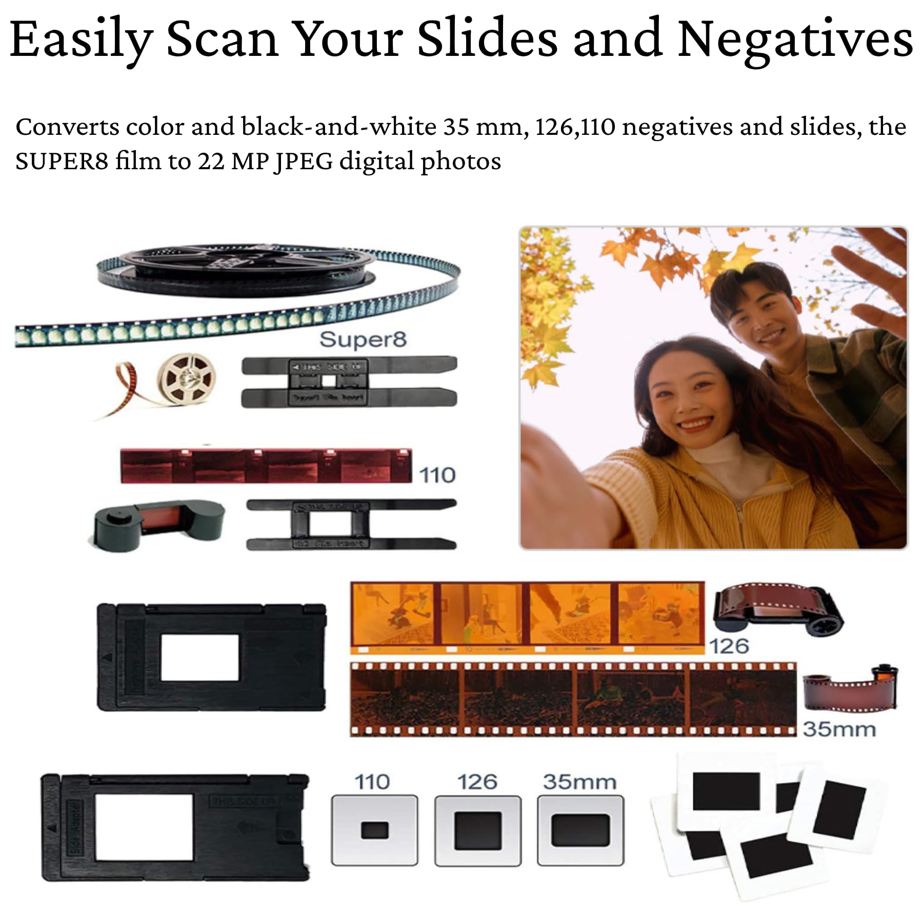 Film and Slide Scanner Negative Scanner, 12MP Slide Film Viewer with 2.0in  LCD Screen, Converts 135 126 110 Films Slides to Negatives Color Black  White JPG Digital Photos