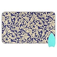 Baroque Damask Floral Ironing Mat Portable Ironing Pad Blanket for Table Top Ironing Board Cover with Silicone Pad for Dryer Washer Countertop Iron Board Alternative Cover, 47.2x27.6in