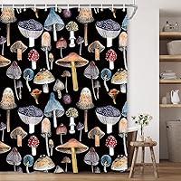 Mushroom Shower Curtain Vintage Plants Wild Fungus Rustic Farm Country Species Organic Food from Nature Watercolor Garden Theme Bathroom Decor 70×70 Inch with Hook