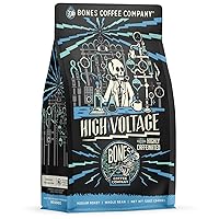 Bones Coffee Company High Voltage Ground Coffee Beans | 12 oz Highly Caffeinated Coffee | Low Acid Medium Roast Gourmet Coffee | Coffee Gifts & Beverages (Ground)