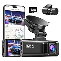Dash Cam Front Rear, 4K/2.5K Full HD Dash Camera for Cars, Free 32GB Card, Built-in Wi-Fi GPS, 3.16” IPS Screen, Night Vision, 170°Wide Angle, WDR, 24H Parking Mode