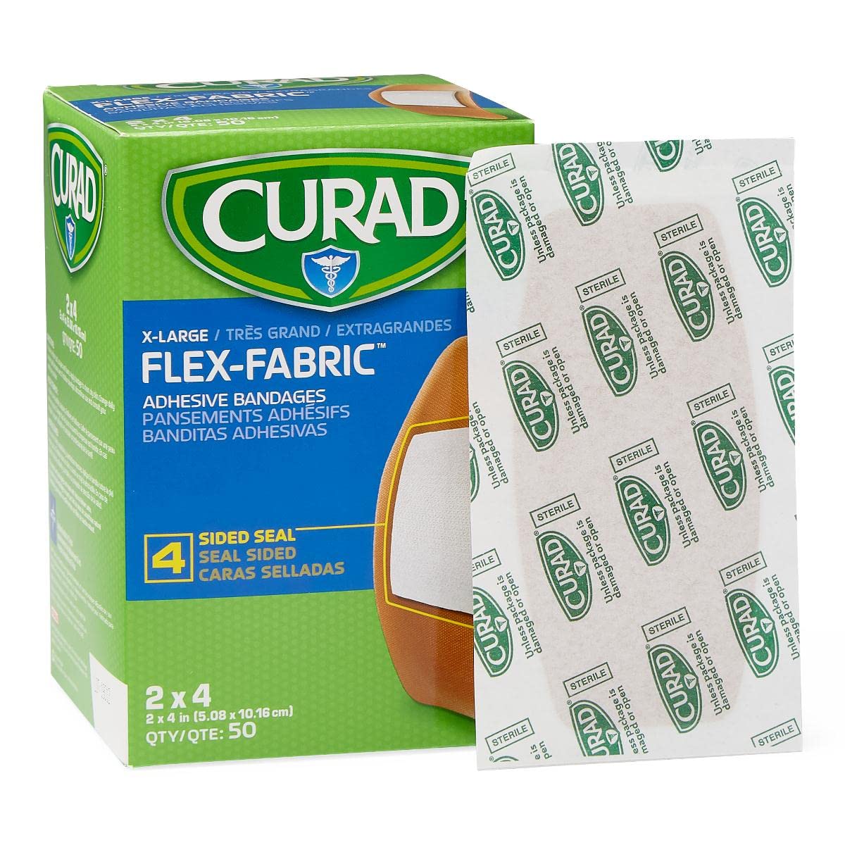Medline Curad Fabric Adhesive Bandages, Natural, 50 Count