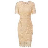 Women's Elegant Floral Lace Fixed V Neck Short Fluttering Sleeves Knee Length Bodycon Cocktail Lace Dress