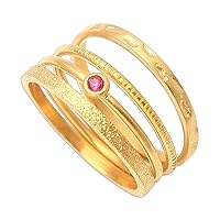 NOVICA Artisan Handmade 18k Gold Plated Cubic Zirconia Stacking Rings .925 Sterling Silver Mid Finger Indonesia Gemstone 'Pink Slip in Gold' (set of 4)