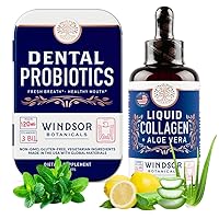 WINDSOR BOTANICALS Liquid Collagen with Aloe and Dental Probiotics for Teeth and Gums - Oral and Beauty Bundle