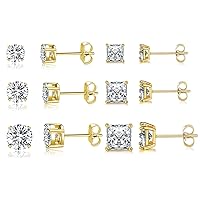 APMART 5-6 Pairs Stud Earrings Set 316L Stainless Steel 18K White Gold Yellow Gold Plated Hypoallergenic Cubic Zirconia 3-8mm