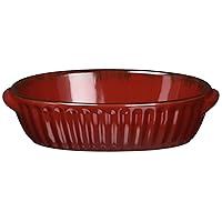 TAMAKI Gathered T-763025 Oval Gratin, Red, S, Diameter 7.3 x Depth 4.6 x Height 1.9 inches (18.5 x 11.7 x 4.8 cm), 16.9 fl oz (480 ml), Microwave, Dishwasher, Oven Safe