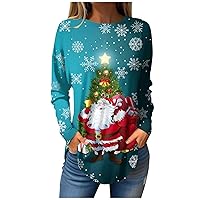 Women Long Sleeve Tee Shirts Christmas Snow People Sweatshirts 2023 Casual Loose Fit Tunic Tops