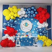 Paw Balloons Garland Arch Kit 136pcs Red Yellow Metallic Blue Latex Balloons with 12inch Dog Balloon for Boy Girl Birthday Party Baby Shower Decorations(Red yellow blue)