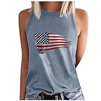 4th of July Tank Tops Women American Flag Shirt Sleeveless Crewneck Patriotic Shirts Summer Casual Loose Tees Vest