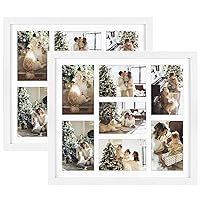 Set of 2, 13.7x15.7 Matted White Wood 7-Opening for 4x6 Collage Picture Frame