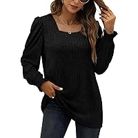 XIEERDUO Womens Long Sleeve Tunic Tops Ruffles Sleeve Square Neck Winter Shirts Dressy Casual