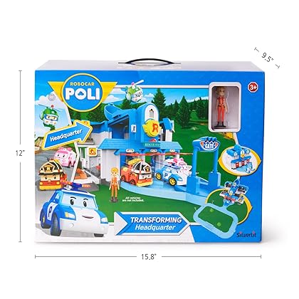 Robocar Poli Toys Exclusive, Transforming Headquarter Station Playset, Rescue Center Race Track Set (with Jin Figure) for Diecast Metal Toy Cars