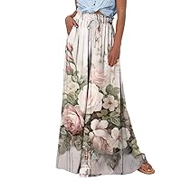 SCBFDI Holiday Essentials for Women, Womens 2024 Elastic High Waisted Palazzo Pants Chiffon Flowy Loose Casual Wide Leg Lounge Boho Pant Trousers with Pocket