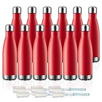MEWAY 17oz Sport Water Bottle 12 Pack Vacuum Insulated Stainless Steel Sport Water Bottle Leak-Proof Double Wall Cola Shape Water Bottle,Keep Drinks Hot & Cold (Red,12 Pack)