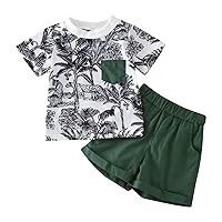 Clothes Gift Set Summer Toddler Boys Short Sleeve Prints Tops Shorts Two Piece Outfits Set for (Green, 12-18 Months)