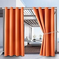 Waterproof Outdoor Curtain W52 x L84 - Grommet Top Sunlight Blocking Window Treatment Drapes Blackout Curtains for Home Bedroom Living Room Outdoor Patio Porch Pergola (Orange, 2 Panels)