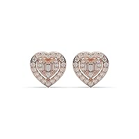 Round And Baguette Cut 1.54TCW Colorless VVS1 Moissanite Diamond Heart Shape Halo Push Back Stud Earring Gift For Besty With 14K Rose Gold