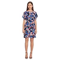 Maggy London Women's Floral Printed Flutter Sleeve Wrap Look Dress