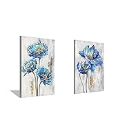 Hardy Gallery A pair of blue flower photos with a size of 36” x 24”