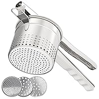 Large 15oz Potato Ricer with 3 Interchangeable Discs, Heavy Duty Stainless Steel Potato Masher with Ergonomic Handle, Masher and Ricer Kitchen Tool for Mashed Potatoes, Patent Pending