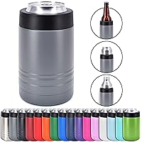 4-in-1 Stainless Steel 12 oz Double Wall Vacuum Insulated Can or Bottle Cooler Keeps Beverage Cold for Hours - Also Fits 16 oz Cans - Powder Coated Dark Gray - Clear Water Home Goods