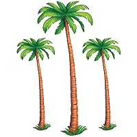 Beistle 3 Piece 4' & 6' Jointed Palm Tree Decorations, Cardstock Paper Cut Outs for Luau Theme Tropical Hawaiian Party Décor