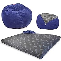CordaRoy's Chenille Bean Bag Chair, Convertible Chair Folds from Bean Bag to Lounger, As Seen on Shark Tank, Navy - Full Size